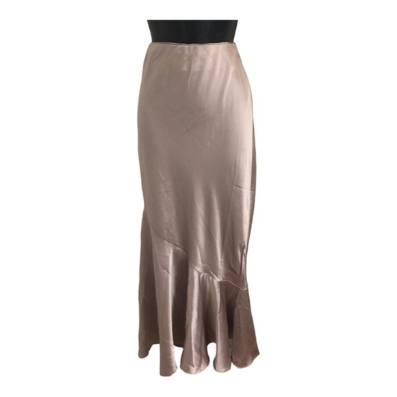 Beautiful satin effect metallic taupe ruffled mermaid hem maxi skirt size medium - Picture 1 of 10